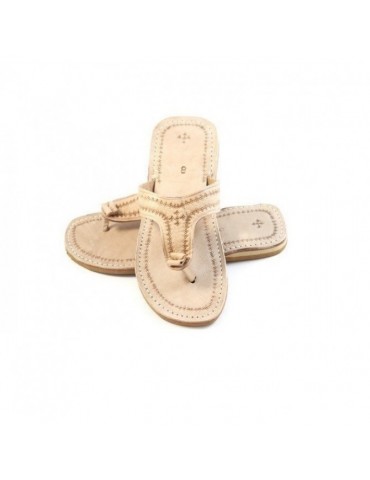 Fashion sandal in real leather 100% handmade beige