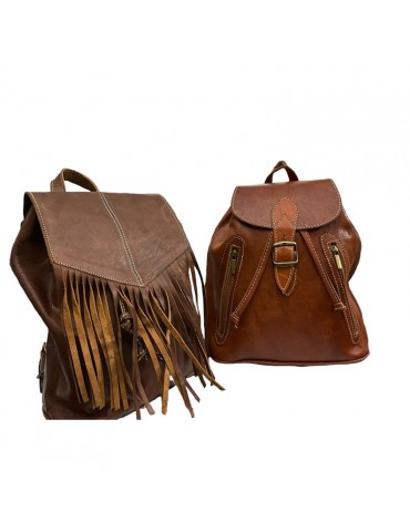 Set of two handmade real leather backpacks