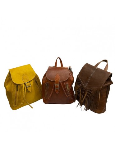 Set med 3 handgjorda ryggsäckar i äkta läder