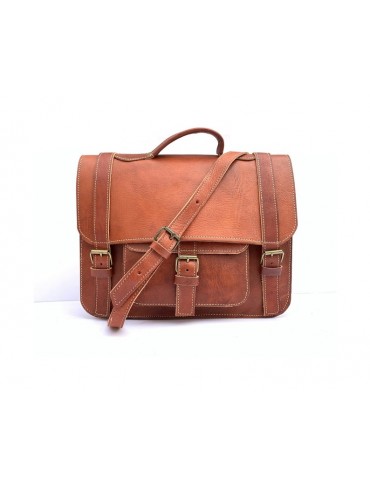 Business briefcase with shoulder strap in real leather 100% handmade Brown