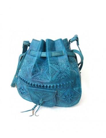 Handcrafted blue bag in real leather