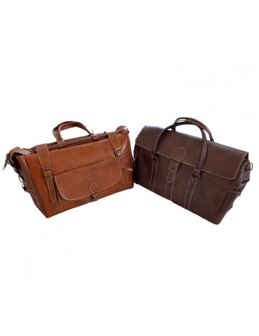 Set of two handmade real leather travel bags