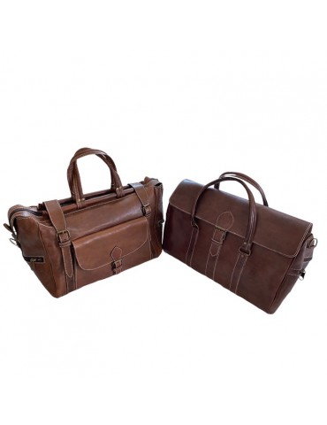 Set aus zwei handgefertigten Reisetaschen aus echtem Leder