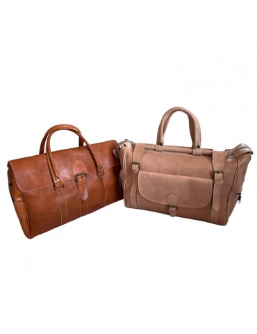 Set of two handmade real leather travel bags