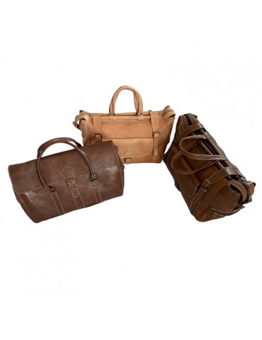 Sets aus drei handgefertigten Reisetaschen aus echtem Leder