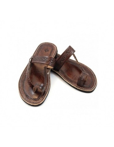 Fashion sandal in real leather 100% handmade Brown braided
