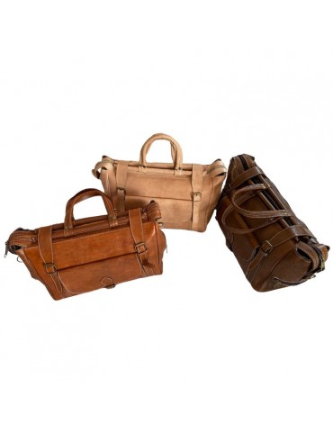 Sets aus drei handgefertigten Reisetaschen aus echtem Leder