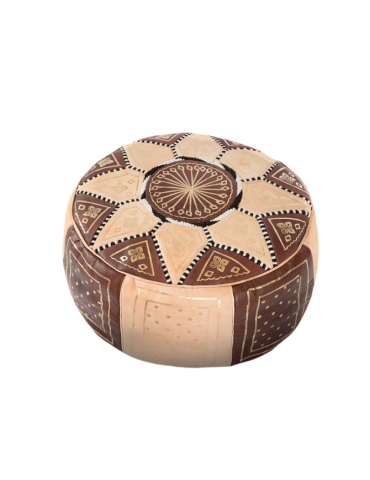 Brown pouf in natural leather for hallway