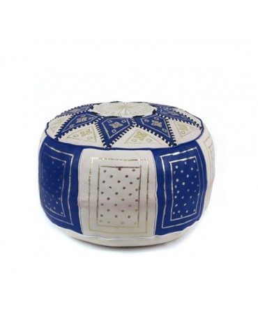 Plavi pouf ručno rađen od prirodne kože