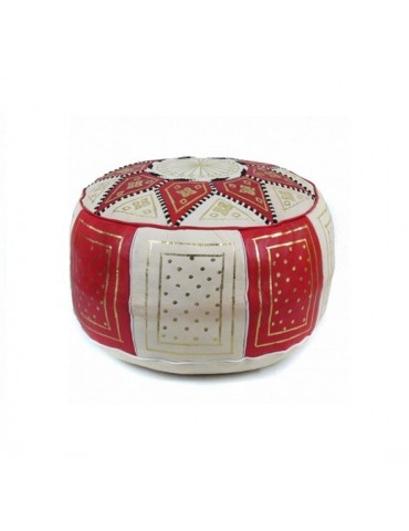 Red pouf in natural leather