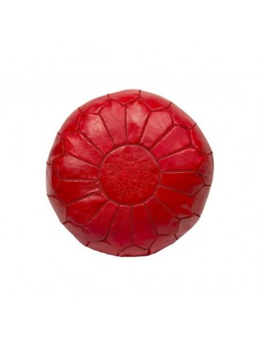 Pouffe in natural leather Red