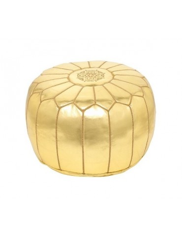 Grand pouf fait main doré en cuir naturel