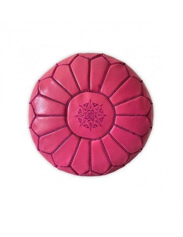 Pouf fatto a mano rosa in pelle naturale