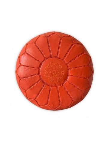 Puf hecho a mano naranja en cuero natural