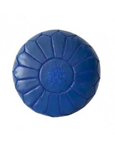 Puf azul en cuero real