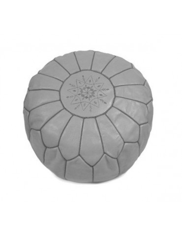 Gray pouf in genuine leather