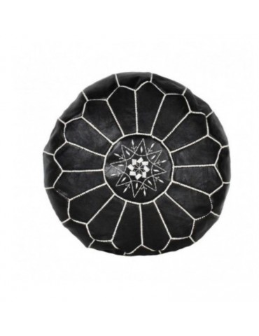Black pouf in natural leather