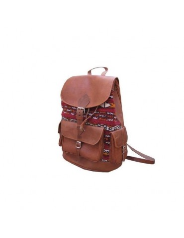 Brown leather and kilim backpack