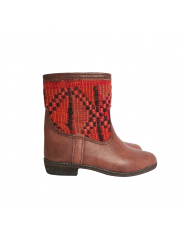 Mini boot in leather and kilim