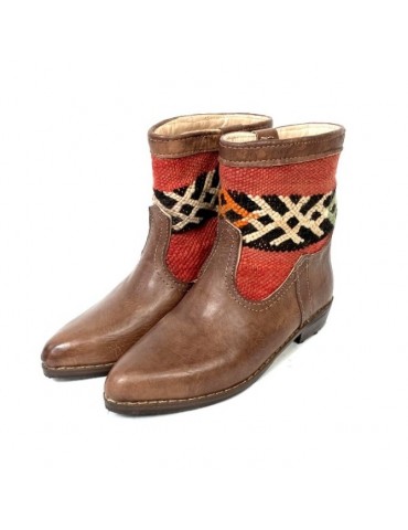 Handgemachter Stiefel für Frauen in Leder und Kelim
