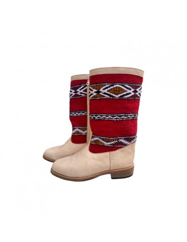 Stivale donna in pelle e kilim