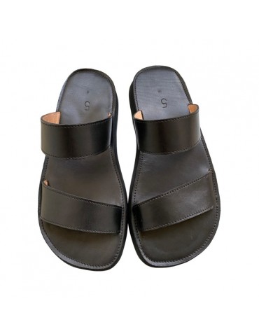 Sandale de luxe en vrai cuir mode homme Noir