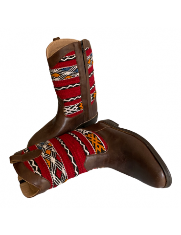 Women's boot in real leather and kilim