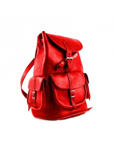 Red natural leather backpack