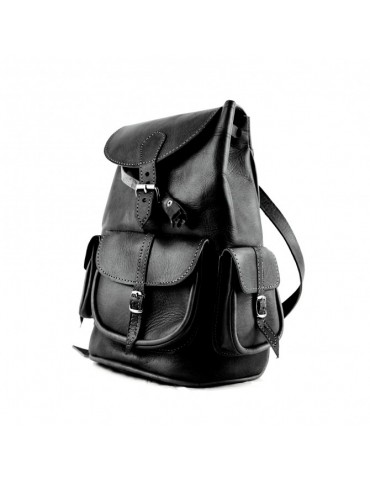 Black natural leather backpack
