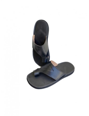 Men's fashion black real leather sandal with engraving