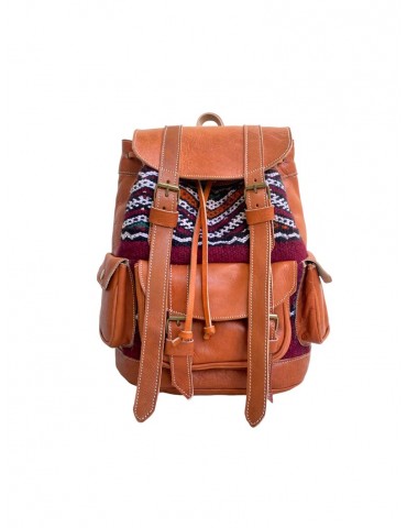 Backpack in real leather and handmade kilim