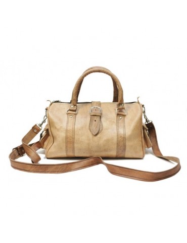Travel bag real beige natural leather