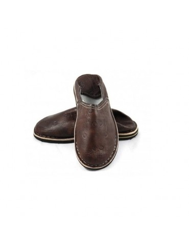 Zapatillas bereber en cuero marrón real