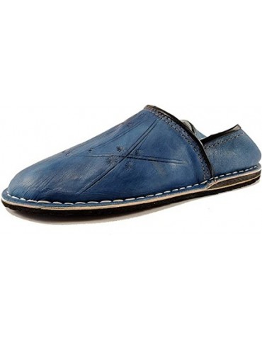 Berber slipper in natural leather Blue