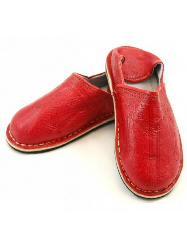 Zapatillas bereber en cuero natural Rojo