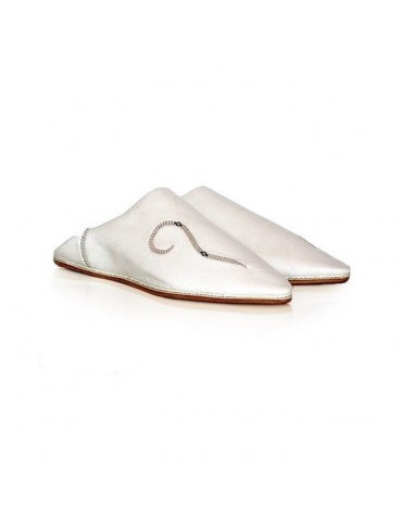 Handmade slipper in real white leather
