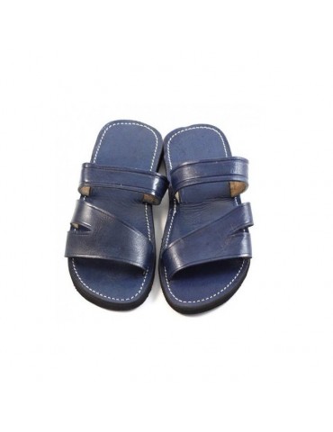 Fashion sandal in real leather 100% handmade blue