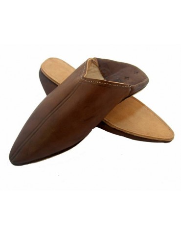 Slipper in real natural leather Brown