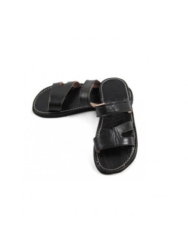 Sandale confortable en vrai cuir 100% fait main Noir