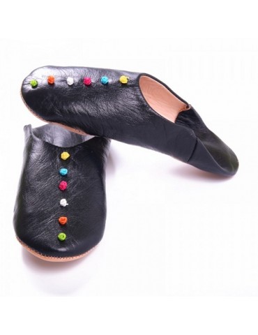 Natural leather slipper Black