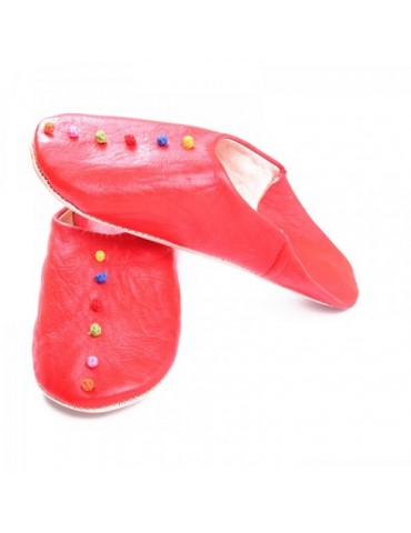 Slipper in real natural leather Red