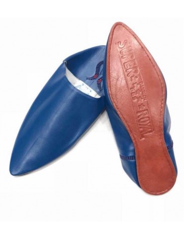 Royal slipper in real blue natural leather