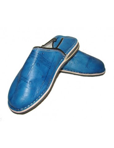 Berber slipper in natural leather Blue