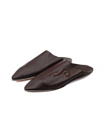 High-end real brown leather slipper