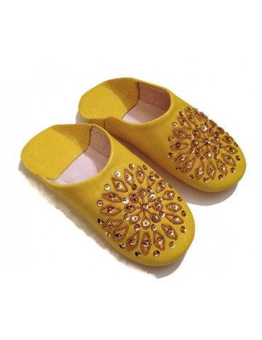 pantofola da donna in pelle gialla