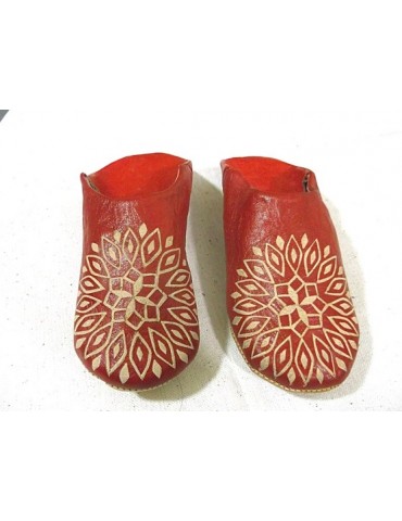 Round leather slipper Red