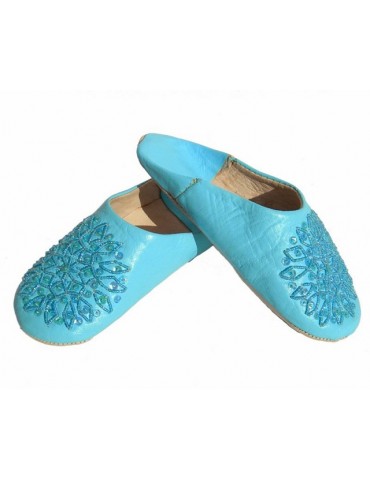 women's blue leather slipper
