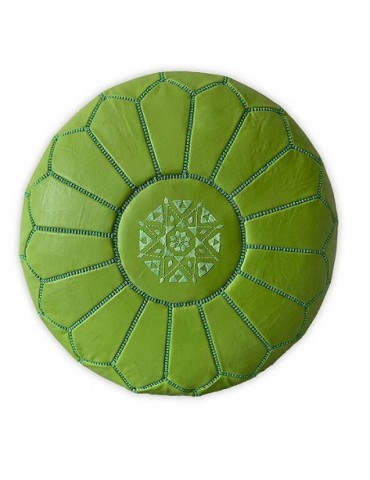 Handmade pouf in real green natural leather