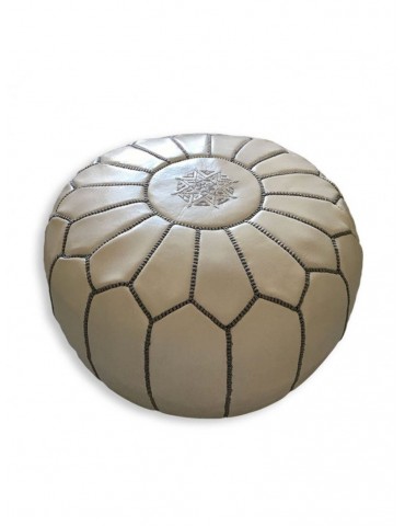 Handmade pouf in real white natural leather