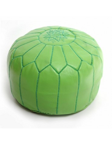 Handmade pouf in green leather